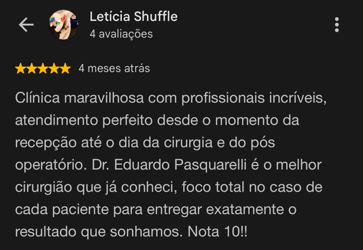 Depoimento de paciente 9 no Google