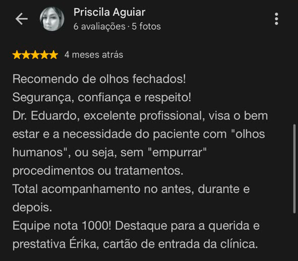 Depoimento de paciente 6 no Google