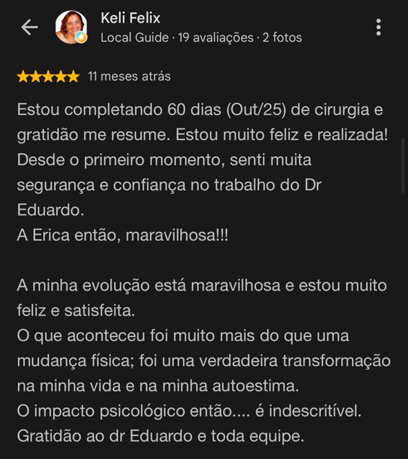 Depoimento de paciente 4 no Google
